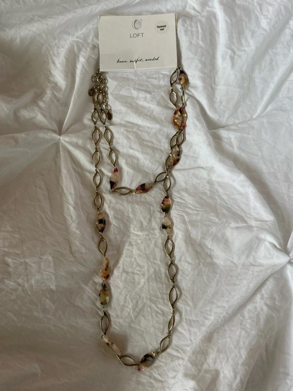 LOFT Gold-Tone Link Necklace with Multicolor Resin Beads